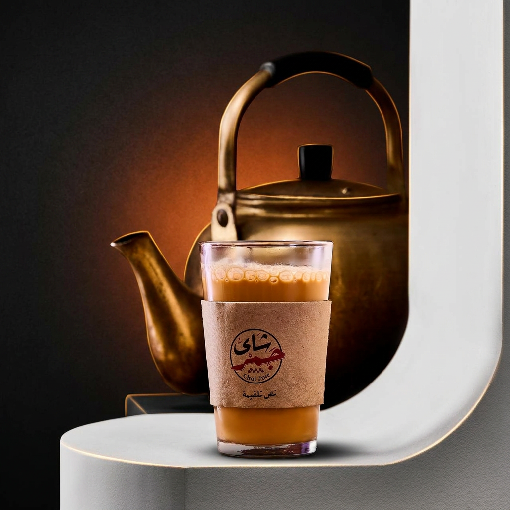 Chai Jmr karak tea with traditional brass kettle