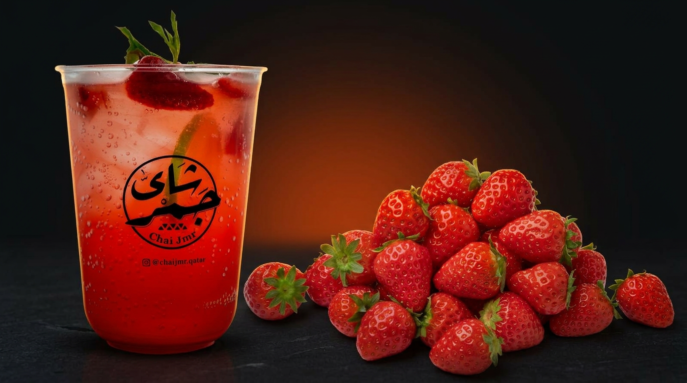 Chai Jmr strawberry iced tea with fresh strawberries